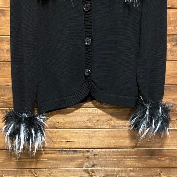 Peter Nygard Faux Fur Trim Black Cardigan | Detachable Fur | Size S - Picture 4 of 12